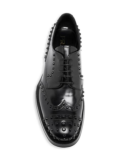 prada wingtip oxford shoes|Prada Spiked Front Leather Wingtip Oxford Shoes .